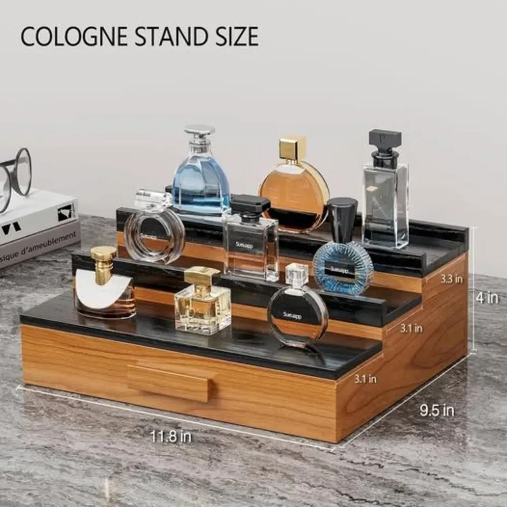 Cologne Organizer Display Shelf Hidden Drawer Storage